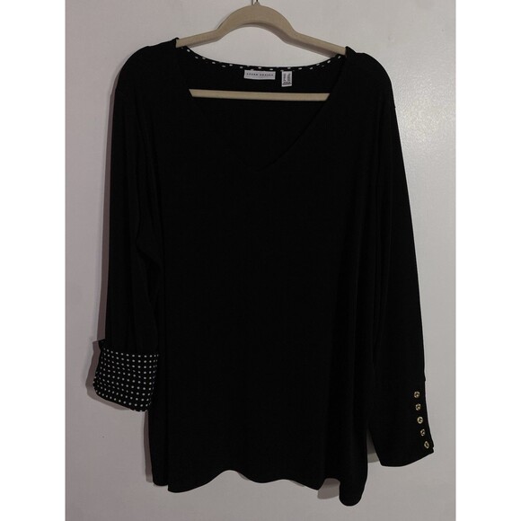 Susan Graver Tops - Susan Graver Top 2X Black Liquid Knit‎ Quite Luxury Office Old Money Polka Dot